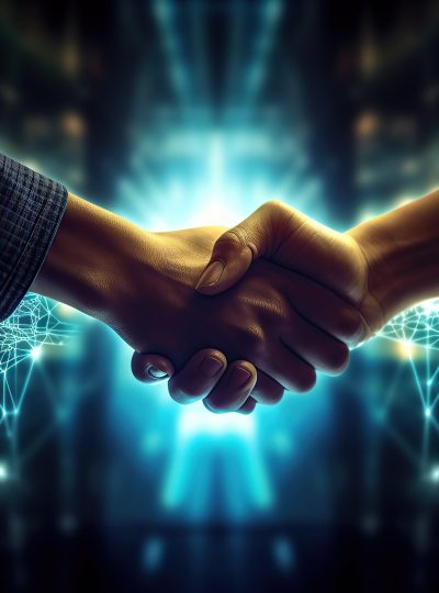 Crypto Business handshake on finance prosperity and money technology asset background